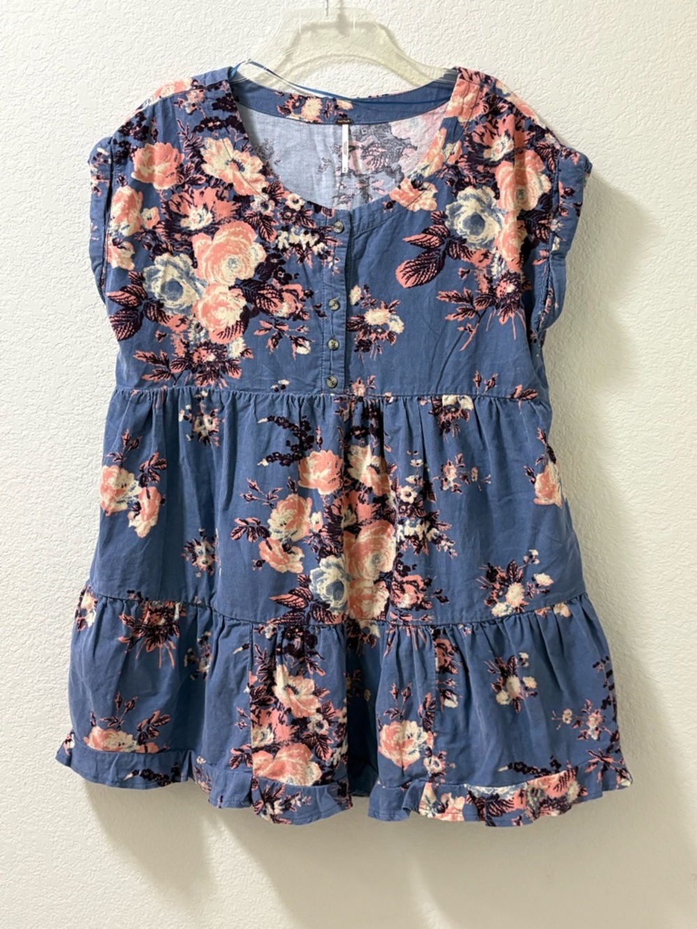 Free People Harper mini dress Micro Corduroy blue combo. Size Medium Preowned.